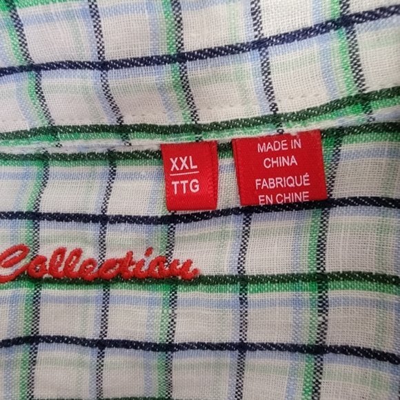 Report Collection Men's shirt XXL Blue Green checkered 100% linen long sleeve - Picture 7 of 11